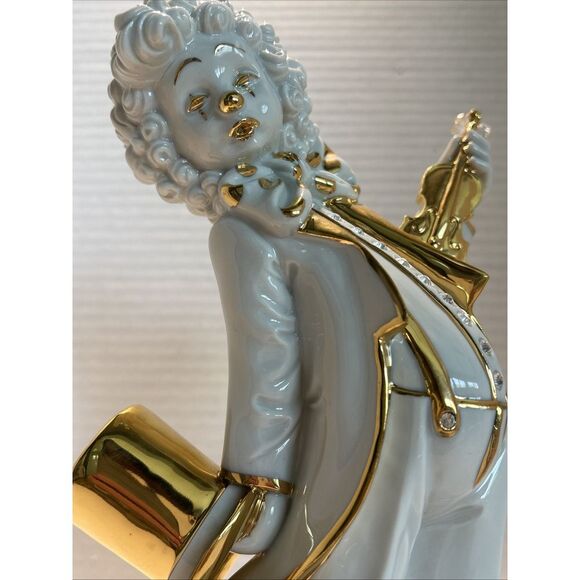 Rare Capodimonte Swarovski Crystals Porcelain Violin Clown 10" Gold - Picture 15 of 16